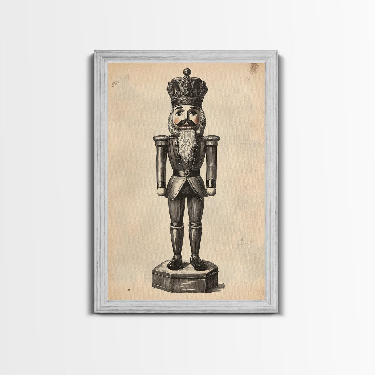 Retro Nutcracker Canvas Print - Framed Canvas - Minimalist Christmas Art - Boho Christmas Art - Rustic Christmas Art