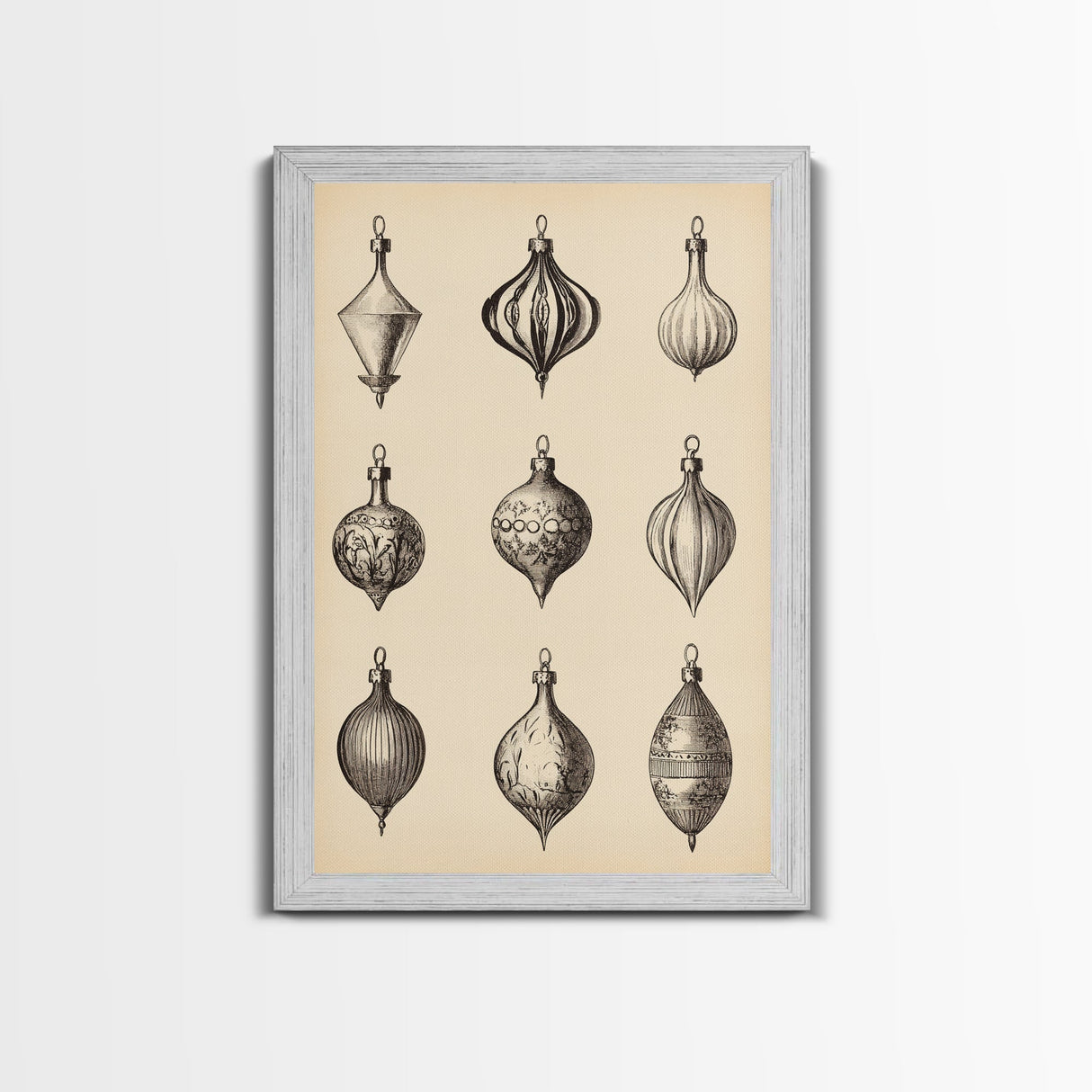 Retro Christmas Ornaments Canvas Print - Framed Canvas - Minimalist Christmas Art - Boho Christmas Art - Rustic Christmas Art