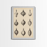 Retro Christmas Ornaments Canvas Print - Framed Canvas - Minimalist Christmas Art - Boho Christmas Art - Rustic Christmas Art