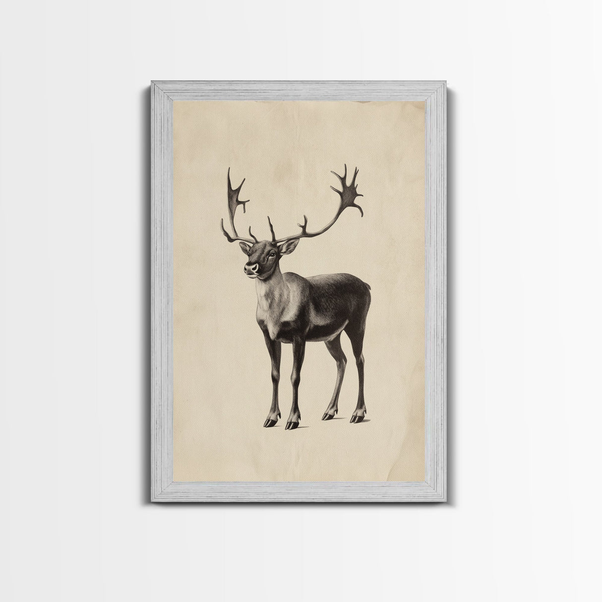 Reindeer Canvas Print - Framed Canvas - Minimalist Christmas Art - Boho Christmas Art - Rustic Christmas Art