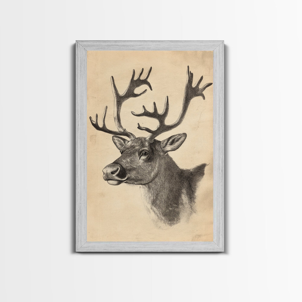 Christmas Reindeer Canvas Print - Framed Canvas - Minimalist Christmas Art - Boho Christmas Art - Rustic Christmas Art