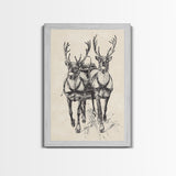 Santa's Sleigh Canvas Print - Framed Canvas - Minimalist Christmas Art - Boho Christmas Art - Rustic Christmas Art