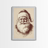 Vintage Santa Painting Canvas Print - Framed Canvas - Minimalist Christmas Art - Boho Christmas Art - Rustic Christmas Art