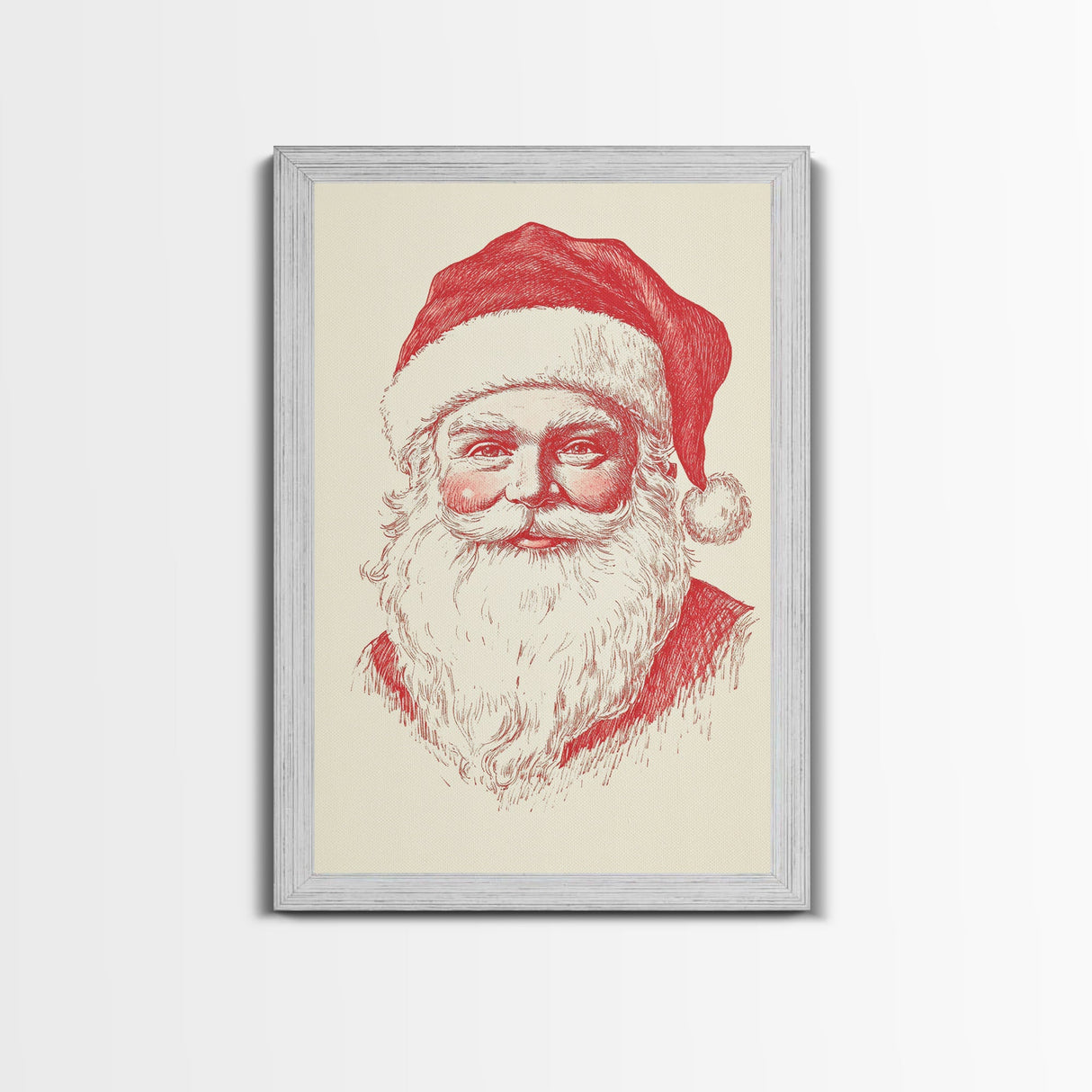Reto Santa Portrait Canvas Print - Framed Canvas - Minimalist Christmas Art - Boho Christmas Art - Rustic Christmas Art - Santa Painting