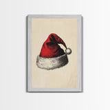 Retro Santa Hat Sketch Canvas Print - Framed Canvas - Minimalist Christmas Art - Boho Christmas Art - Rustic Christmas Art
