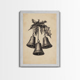 Christmas Bells Canvas Print - Framed Canvas - Minimalist Christmas Art - Boho Christmas Art - Rustic Christmas Art