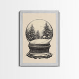 Sketch of a Christmas Snow Globe Canvas Print - Framed Canvas - Minimalist Christmas Art - Boho Christmas Art - Rustic Christmas Art