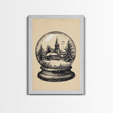 Retro Christmas Snowglobe Canvas Print - Framed Canvas - Minimalist Christmas Art - Boho Christmas Art - Rustic Christmas Art