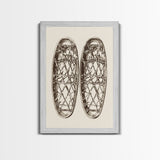 Vintage Snow Shoes Canvas Print - Framed Canvas - Minimalist Christmas Art - Boho Christmas Art - Rustic Christmas Art