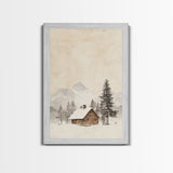 Winter Cabin Canvas Print - Framed Canvas - Minimalist Christmas Art - Boho Christmas Art - Rustic Christmas Art - Winter Decor - Cabin Decor