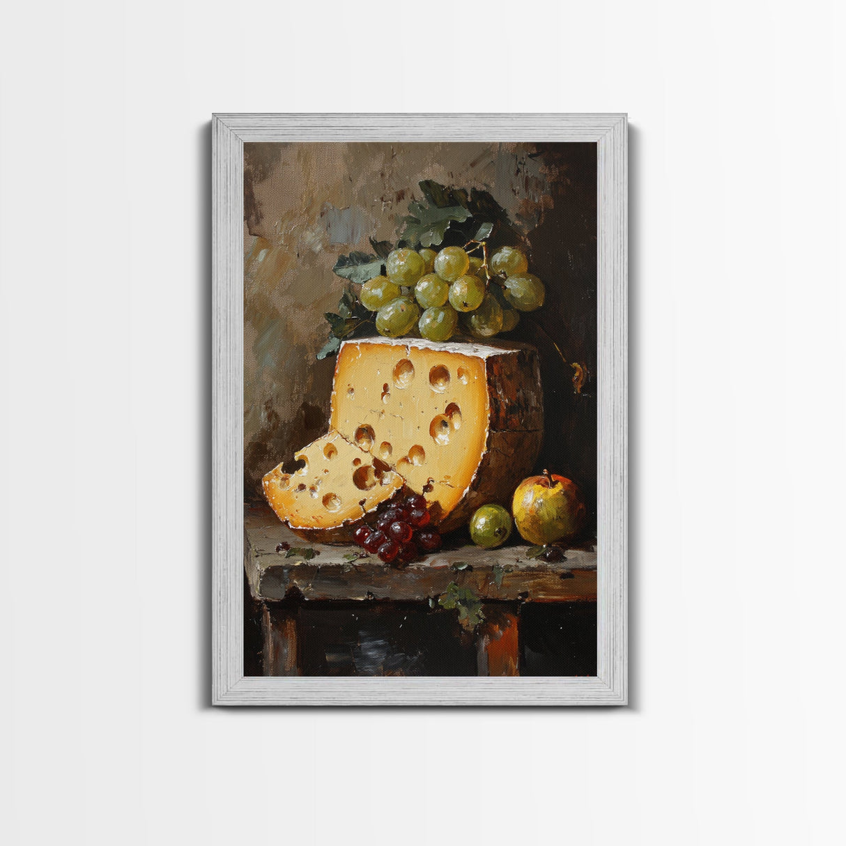 Vintage Still Life of Cheese Canvas Print, Retro Kitchen Wall Art, Cheese Painting, Dining Room Wall Art