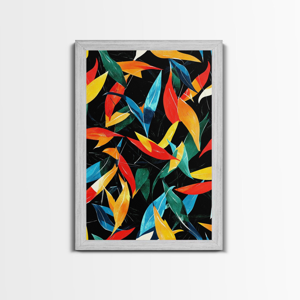 Fall Leaves Abstract Art Print, Wood Framed Art, Retro Mid-Century Modern Botanical Pattern Wall Art Print, 1950s Style Home Decor