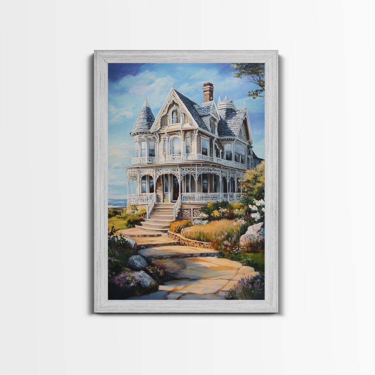 Cape Code Style House Painting Print, Nautical Decor, Maine Oil Painting, Beach House Wall Art