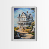 Cape Code Style House Painting Print, Nautical Decor, Maine Oil Painting, Beach House Wall Art