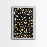 Ivy Leaves Framed Canvas Print, Mid Century Modern Pattern art, Botanical Print, Botanical Wall Art, Black Background