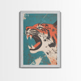 Tiger Roar Wabi Sabi Canvas Print, Wood Framed Wall Art, Japanese Style Art, Japanese Inspired Home Decor, Tiger Painting