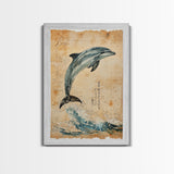 Wabi Sabi Dolphin Print, Framed Canvas Print, Dolphain Painting, Dolphin Print, Nautical Decor, Dolphin Art, Boho Style Minimalist Art