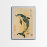 Japanese Style Dolphin Print, Nautical Decor, Framed Canvas Print, Dolphin Painting, Dolphin Art, Gift For Him, Office Art