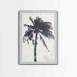 Palm Tree In The Wind, Framed Canvas Print, Wabi Sabi Watercolor Painting of a Palm Tree, Statement Piece Art
