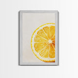 Closeup of a Lemon Wedge Framed Canvas Print, Original Still Life Painting of a Lemon, Housewarming Gift, Kitchen Food Wall Art, Kitchen Decor