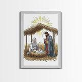 Retro Nativity Painting Print, Christmas Wall Art, Jesus in his Manger, Nativity Wall Art, Rustic Christmas Decor