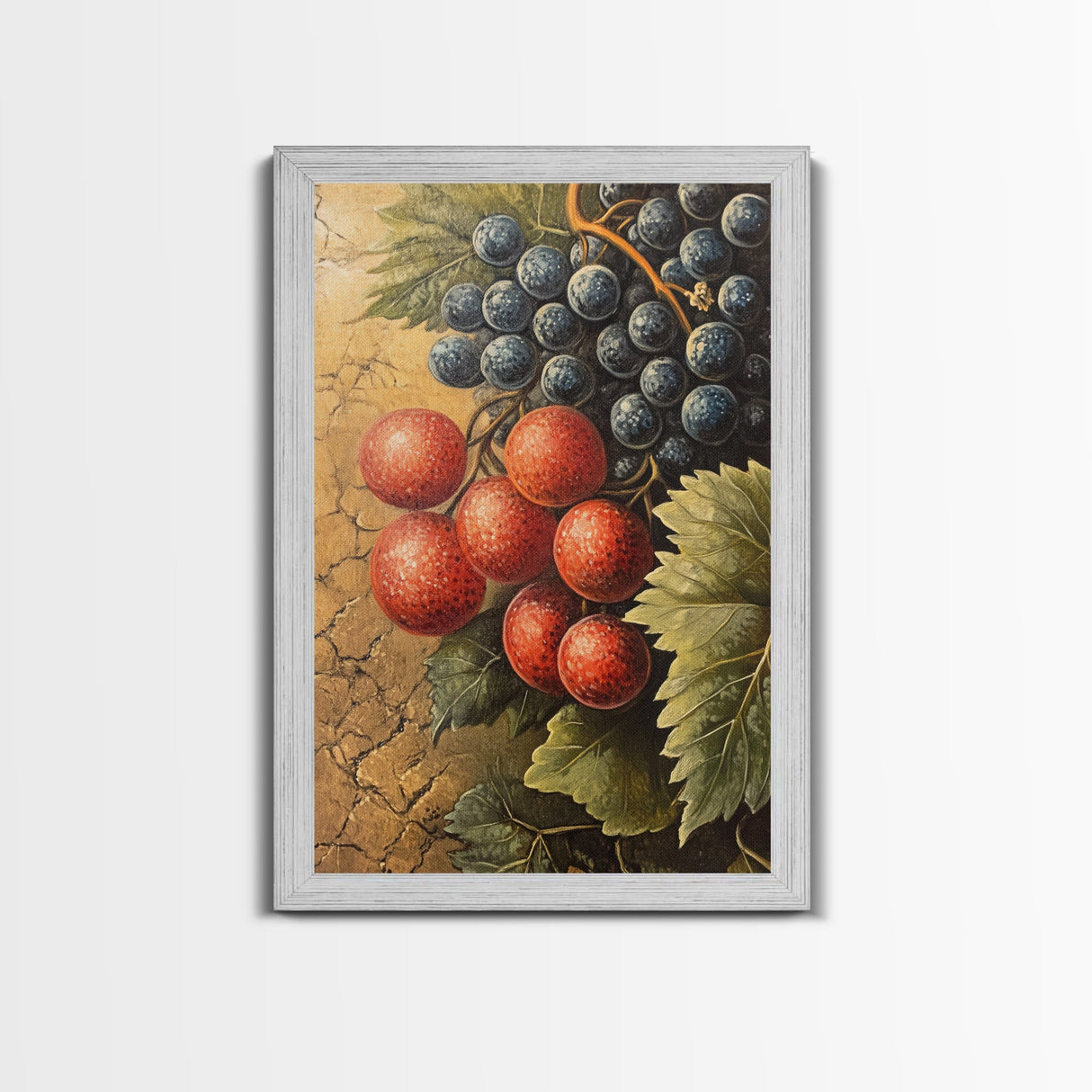 Grapes Wall Art Framed Canvas Print, Antique Fruit Still Life Oil Painting Print, Kitchen Decor, Modern Farmhouse Wall Art, Farmhouse Decor