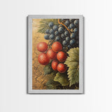 Grapes Wall Art Framed Canvas Print, Antique Fruit Still Life Oil Painting Print, Kitchen Decor, Modern Farmhouse Wall Art, Farmhouse Decor