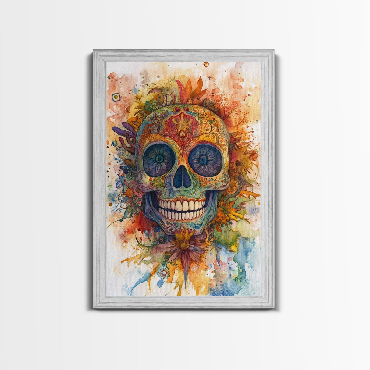 Sugar Skull Painting Print, Framed Canvas, Chicano Decor, Mexicano Wall Art, Day of The Dead / Dia de los Muertos, Mexicano Home Decor