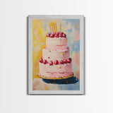 Large Original Birthday Cake Oil Painting Canvas Print, Abstract Wedding Cake, Wedding Decoration, Dessert Art, Kitchen Decor, Kitchen Art