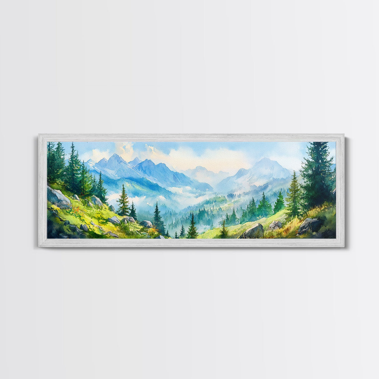 Vintage Mountain Art Canvas Print | Mountain Oil Painting | Extra Large Vintage Wall Art | Panoramic Wall Art Print | Vintage Mountain Scene