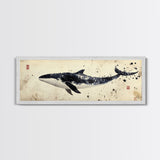 Whale Art Wabi Sabi Panoramic Oil Painting Print, Japanese Style Wall Art - Whale Decor - Whale Art Print - Living Room Decor - Minimalist