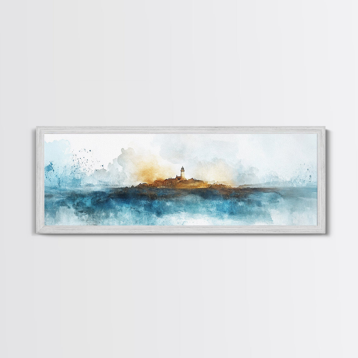 Horizontal Painting Print of Nantucket, Framed Canvas, Nautical Wall Art, Seascape landscape painting, Panoramic Nantucket Wall Art