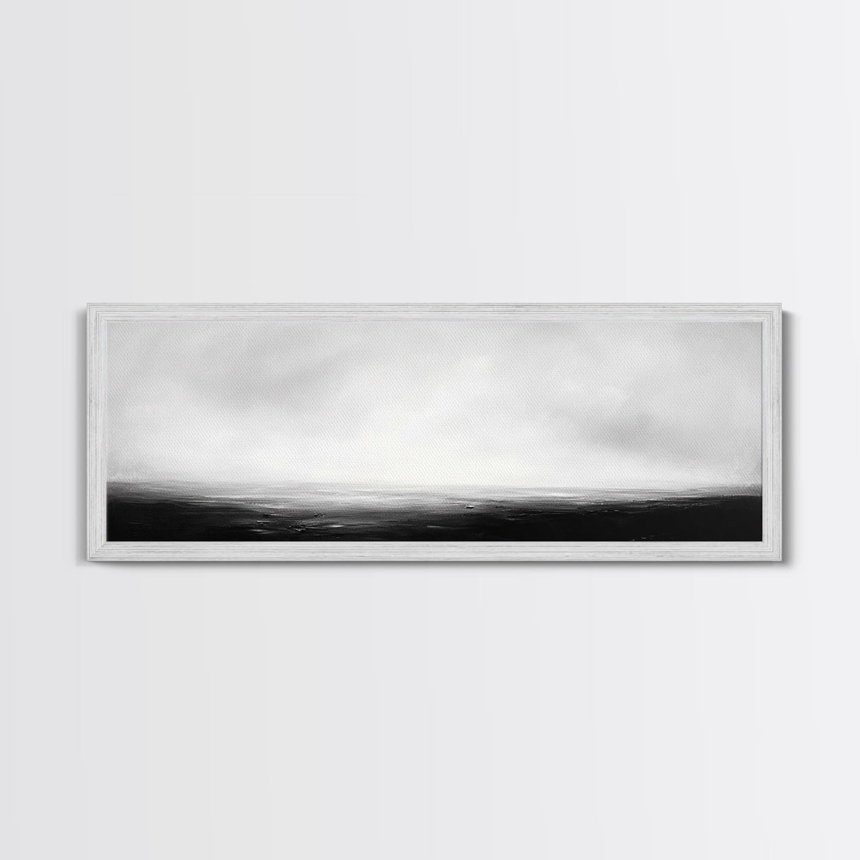 The Sea is Calm Panoramic Canvas Print, Seascape Painting, Black and White Nautical Art, Moody Decor, Muted Art, Subdued Art
