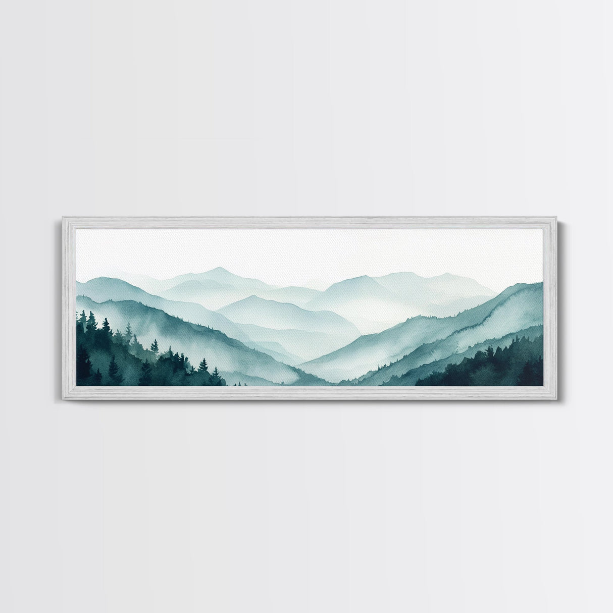 Indigo and Emerald Green Blue Ridge Mountains, Framed Canvas Print, Panoramic Home Decor, Horizontal Art, Mountain Landscape Painting