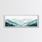 Indigo and Emerald Green Blue Ridge Mountains, Framed Canvas Print, Panoramic Home Decor, Horizontal Art, Mountain Landscape Painting