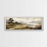 Retro Landscape Print - Landscape Painting - Wabi Sabi Panoramic Wall Art - Minimalist Home Decor - Ancient Japan Landscape Painting