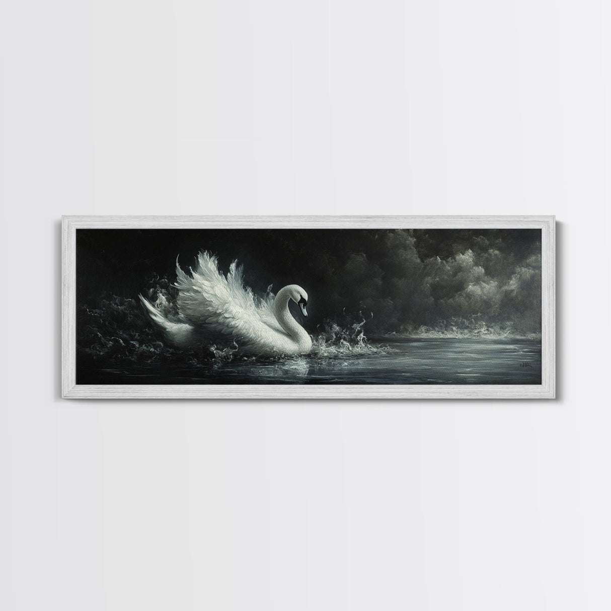 Goth Painting Print of a Swan, Framed Canvas Print, Dark Academia Wall Art, Goth Decor, Gothic Painting Wall Art