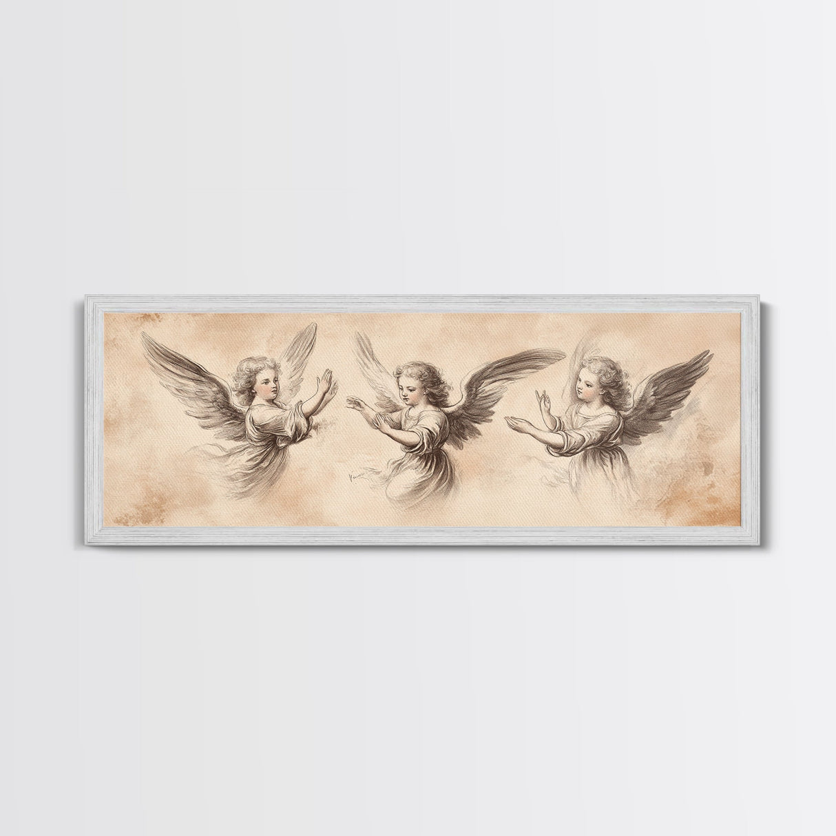 Painting of 3 Angels Canvas Print, Guardian Angels Wall Art, Angel Sketch, Angel Painting, Angelic Home Decor, Extra Wide Wall Art