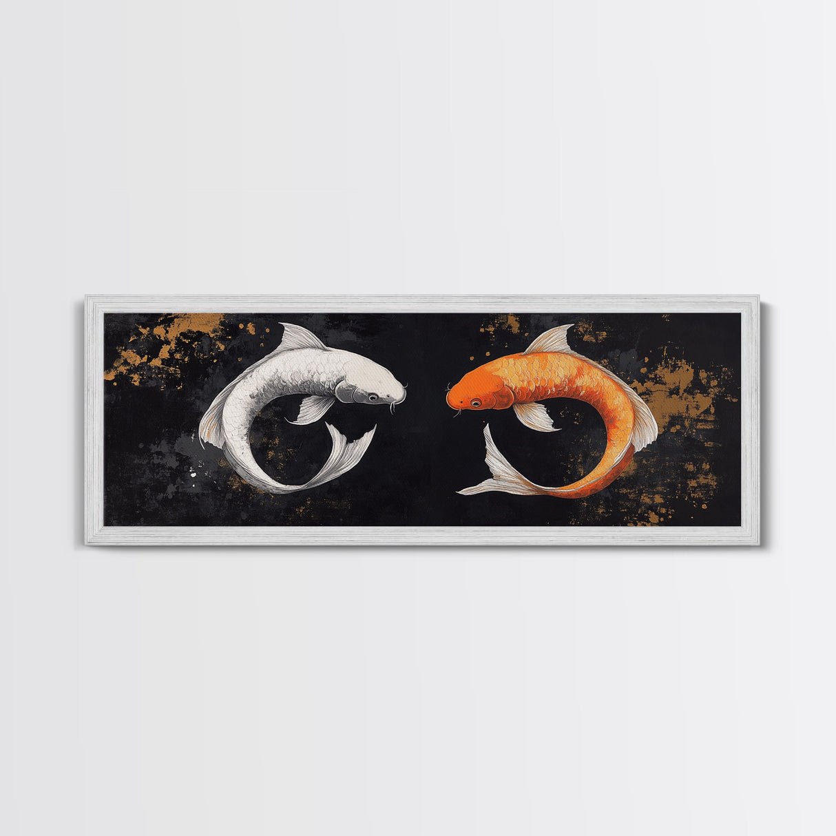 Koi Fish Infinite Sign Framed Canvas Print Ready To Hang, Wabi Sabi Home Decor, Panoramic Extra Wide Art, 20 x 60 Wall Art