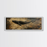 Panoramic Exra Wide Horizontal Whale Painting Print, Canvas Art, Nautical Home Decor, Wabi Sabi Whale Art, Whale Decor