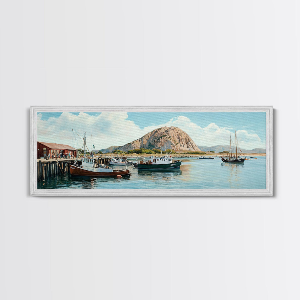 Morro Bay Panoramic Art, Nautical Landscape Painting, Canvas Print, Seascape Panoramic Painting, Seascape Landscape Wall Art Home Decor