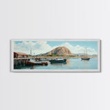 Morro Bay Panoramic Art, Nautical Landscape Painting, Canvas Print, Seascape Panoramic Painting, Seascape Landscape Wall Art Home Decor