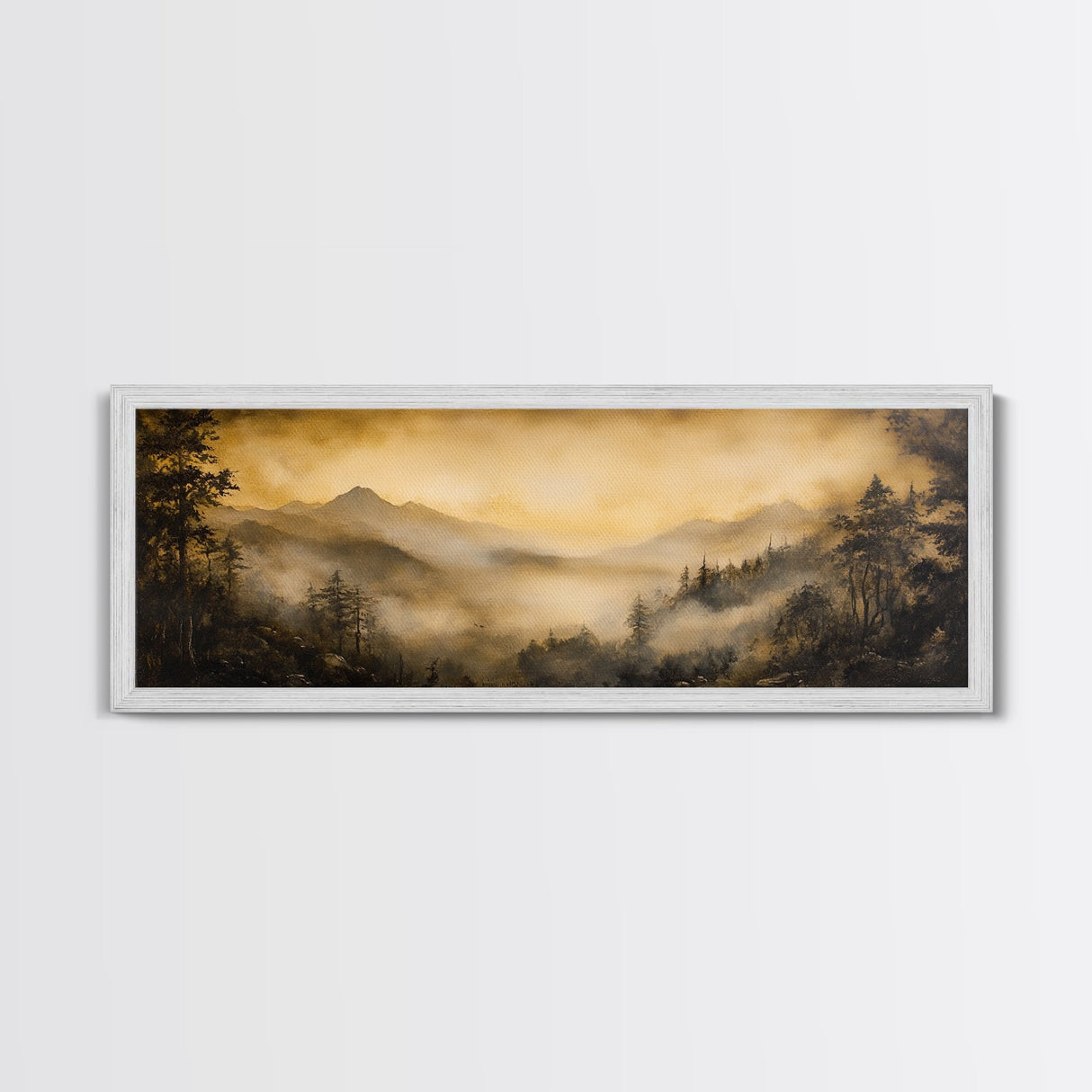 Fog Over The Blue Ridge Mountains Watercolor North Carolina Landscape Wall Art, Appalachian Highlands Canvas Print Nature Fine Artwork