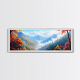 River Forest Landscape Wall Art on Canvas, Panoramic Smoky Mountains Canvas Wall Art, Framed or Unframed, Ready To Ship Horizontal Art