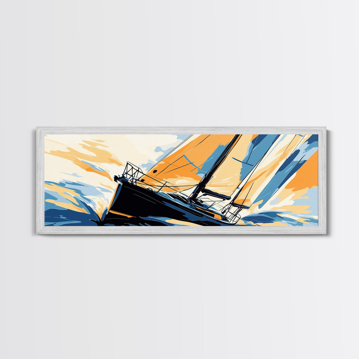 Pop Art Sailboat Painting Print - Vibrant Colorful Seascape Art - Nautical Landscape - Panoramic Ultra Wide Wall Art - Sail Boat Art
