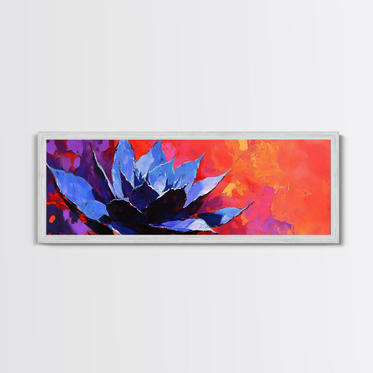 Blue Agave Plant Art Print Canvas Art Mexican Wall Art, Mexican Print, Chicano Art, Panoramic Botanical Wall Art, Colorful Desert Wall Art