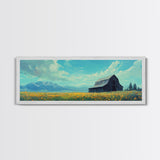 Old Barn In The Spring, Framed Canvas Print, Rustic Farmhouse Decor, Modern Farmhouse, Barn in Field of Wild Flowers, Farm House Art