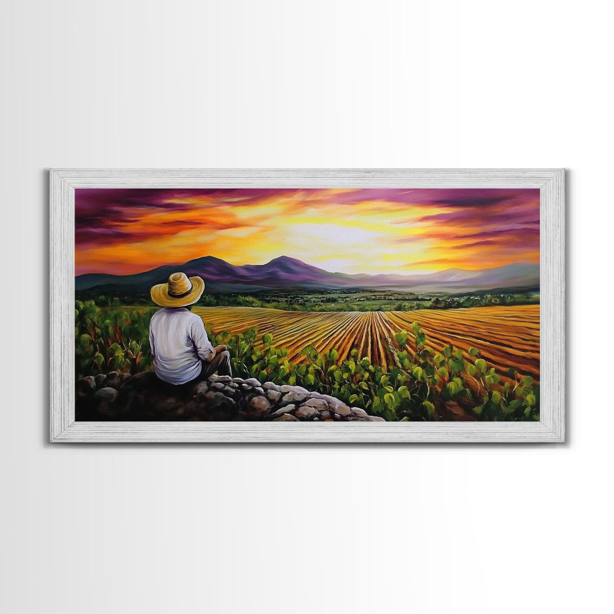 Farmhouse Wall Art Framed Canvas Print - Mexicano Art - Chicano Art - Oil Painting Print of a Tejano Farmer - Arte Mexicano