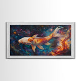 Koi Fish in Space, Framed Canvas Print, Abstract Wabi Sabi Style Painting, Koi Fish Home Decor, Japanese Style Artwork, Boho Decor