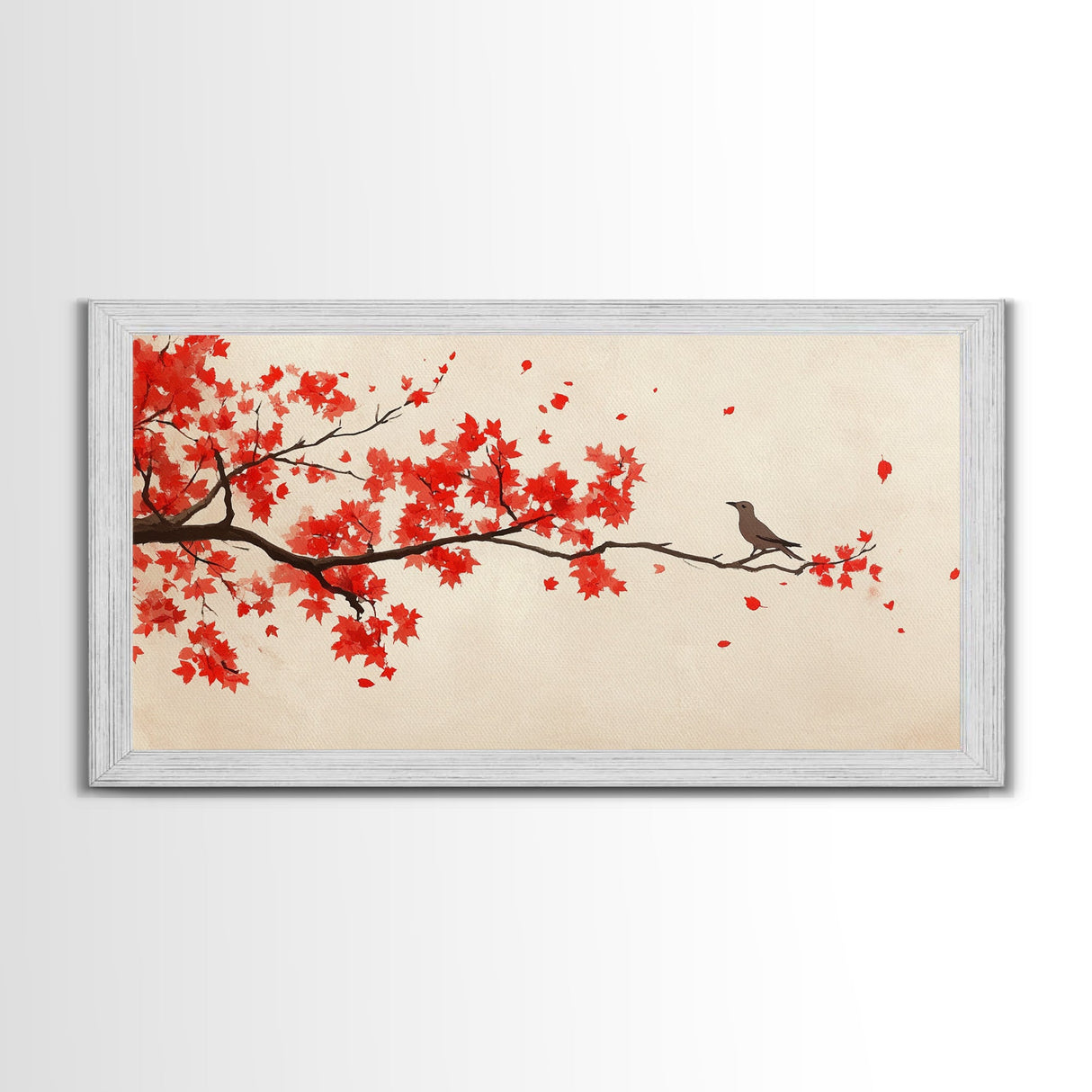 Maple Tree In The Fall Framed Canvas Print - Wabi Sabi Fall Painting - Minimalist Art - Fall Centerpiece - Above Mantle Art - Above Bed Art